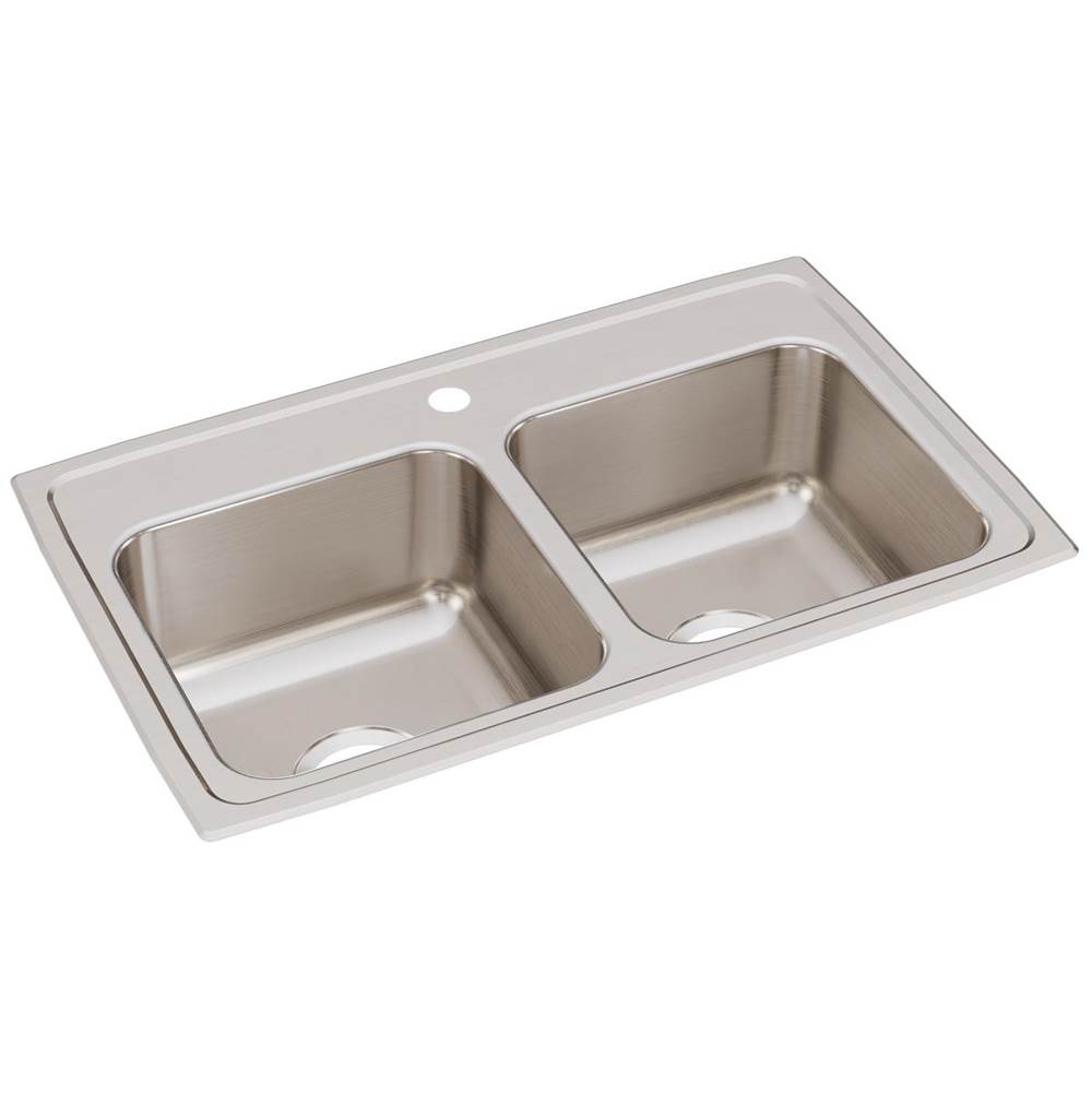 Just Manufacturing Stainless Steel 29'' x 18'' x 7-5/8'' 1-Hole Equal Double Bowl Drop-in Sink