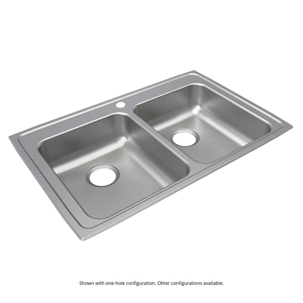 Just Manufacturing Stainless Steel 33'' x 21-1/4'' x 5-1/2'' 2-Hole Equal Double Bowl Drop-in ADA Sink