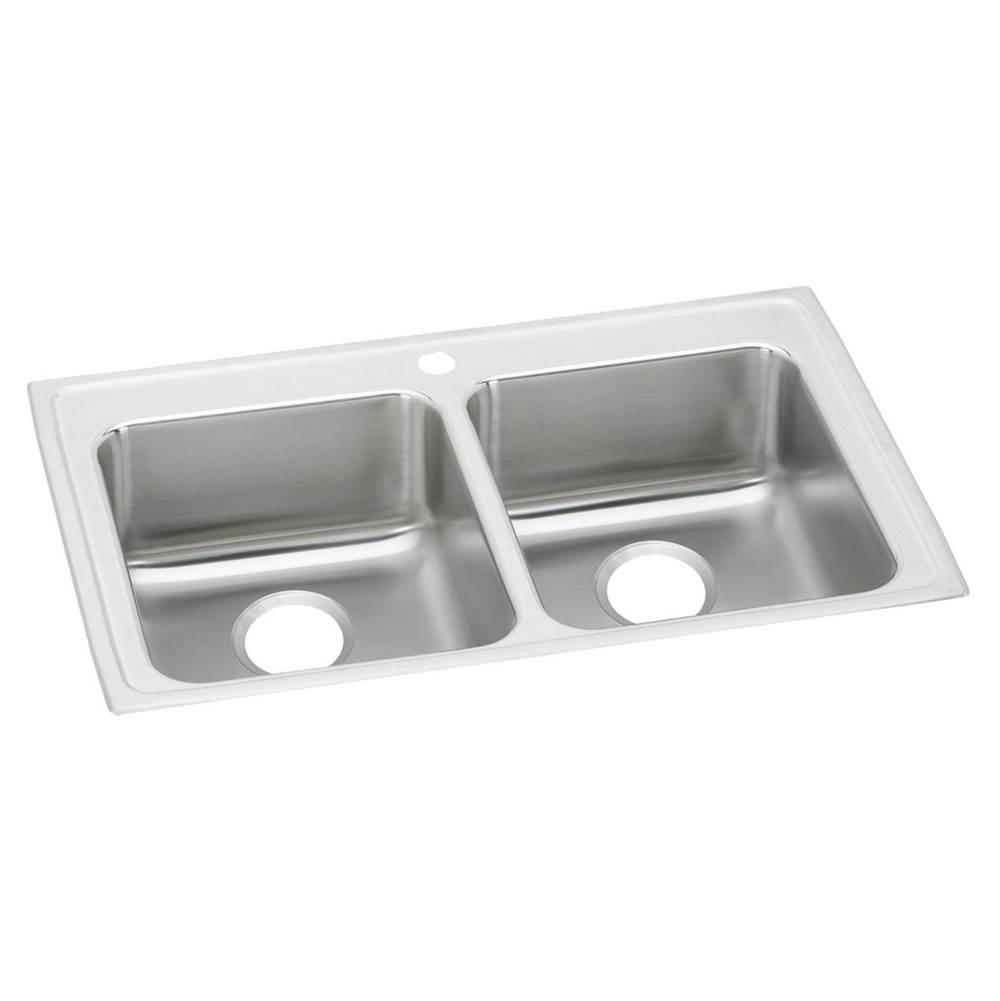 Just Manufacturing Stainless Steel 33'' x 21-1/4'' x 6-1/2'' 1-Hole Equal Double Bowl Drop-in ADA Sink