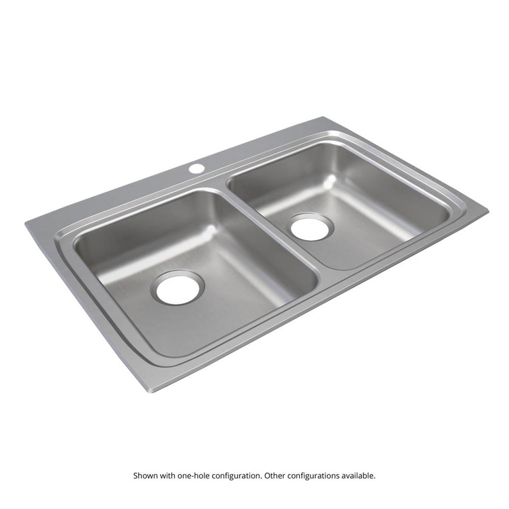Just Manufacturing Stainless Steel 33'' x 22'' x 6-1/2'' 1-Hole Equal Double Bowl Drop-in ADA Sink