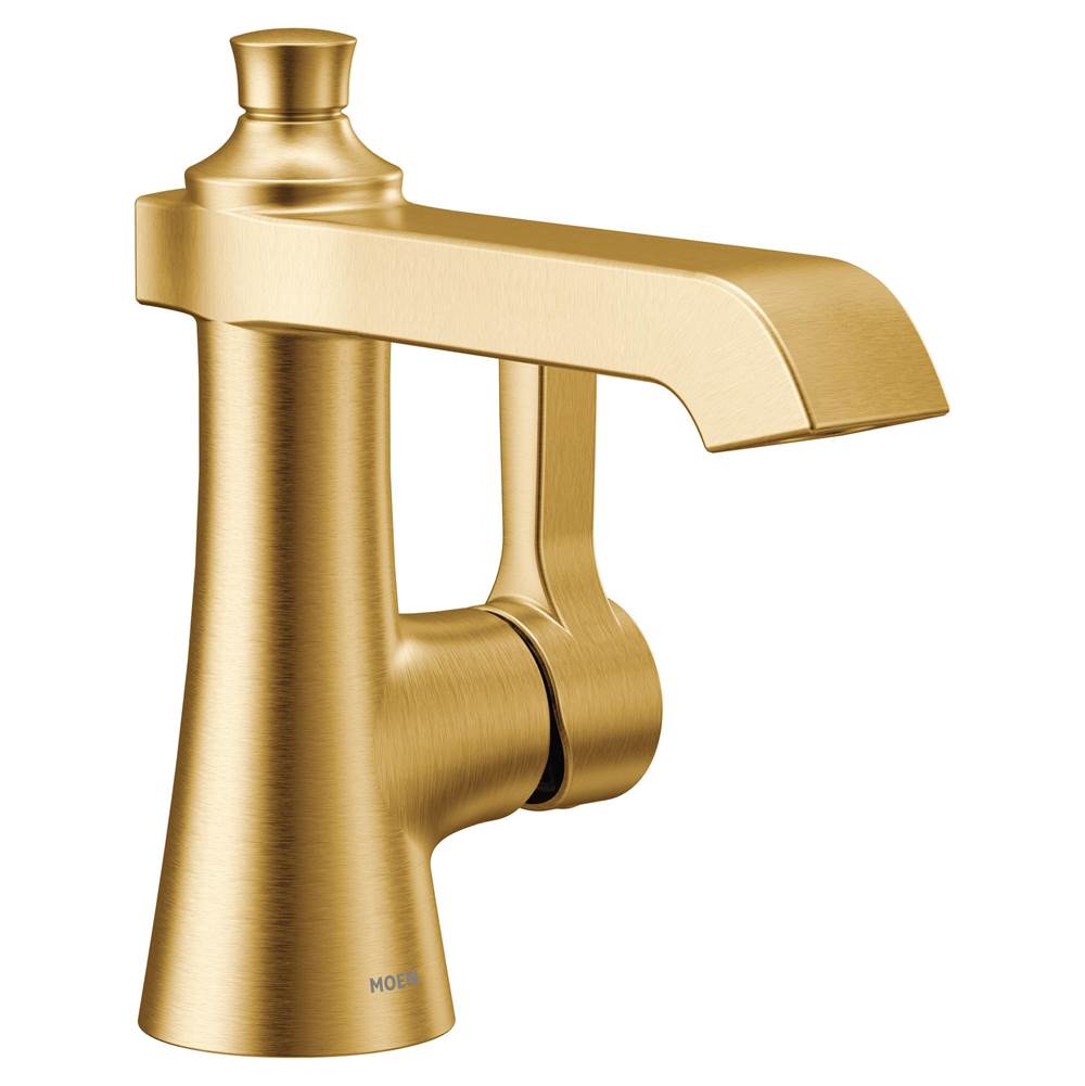 Moen Flara One-Handle Single Hole Bathroom Faucet with Drain Assembly, Brushed Gold