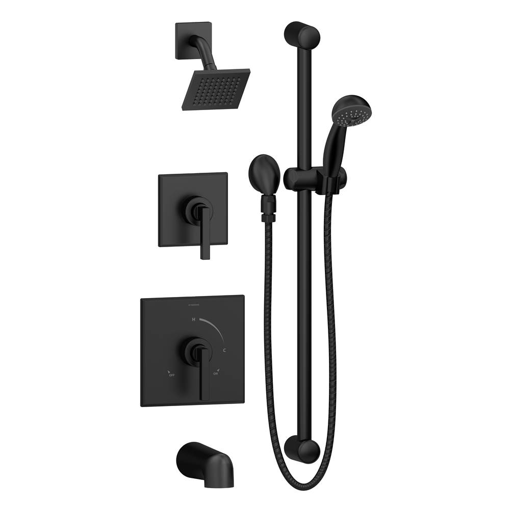 Symmons Duro 2-Handle Tub and 1-Spray Shower Trim with 1-Spray Hand Shower in Matte Black (Valves Not Included)