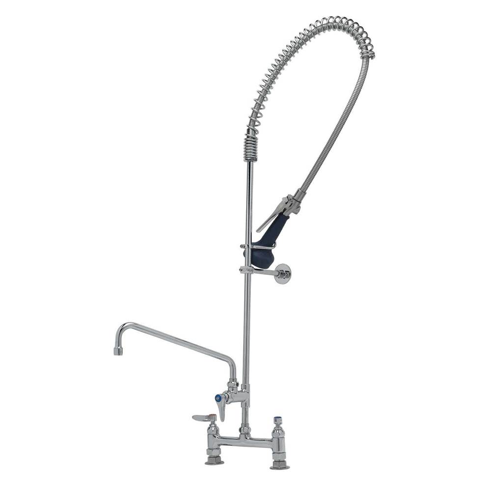 T&S Brass EasyInstall Pre-Rinse, 8'' Deck Mount, Add-On Faucet w/ 12'' Nozzle, Wall Bracket, B-0108-C Low-Flow Spray Valve