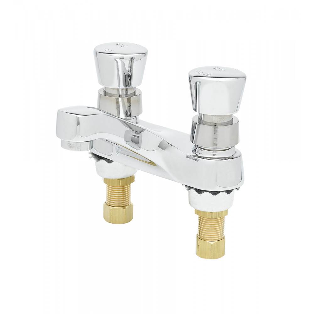 T&S Brass Metering Faucet, Deck Mount, 4'' Centers, VR 2.2 GPM Aerator, Push Button Handles