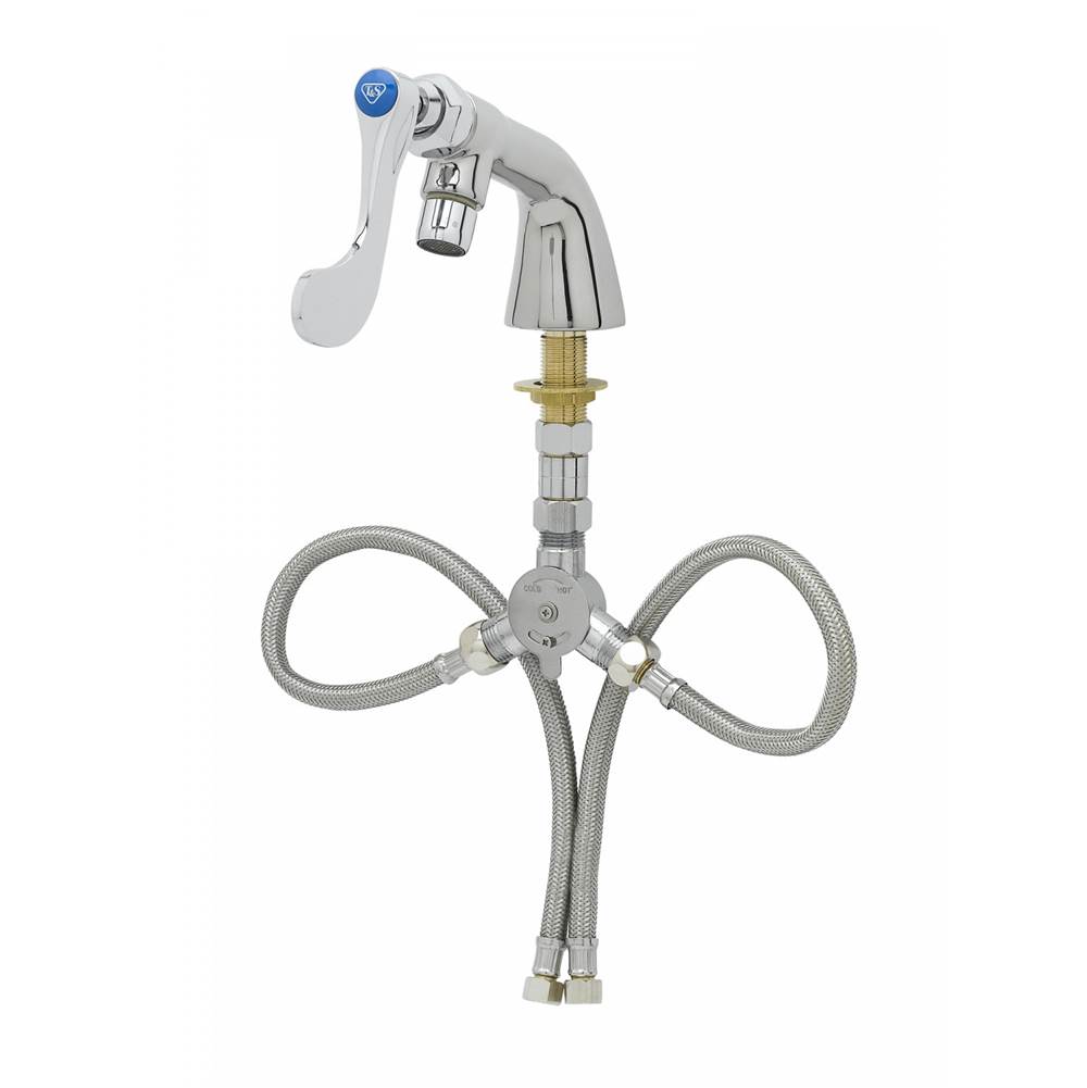 T&S Brass Sill Faucet, Single Hole Base, Flex Hoses, Single Temperature Control, Wrist Handle