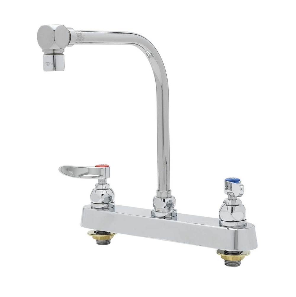T&S Brass Workboard Faucet, 8'' Deck Mount, High-Arc Gooseneck, Lever Handles, 2.2 GPM Aerator