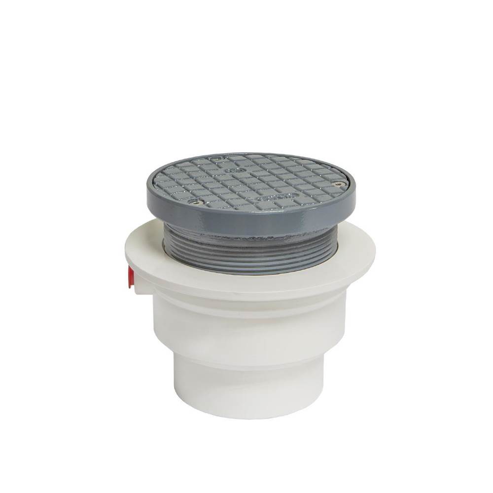 Watts Floor Cleanout, ABS, 3 IN Plain Connection, 5 IN Round Adjustable DI Top, Poly Plug, MD Load Rating