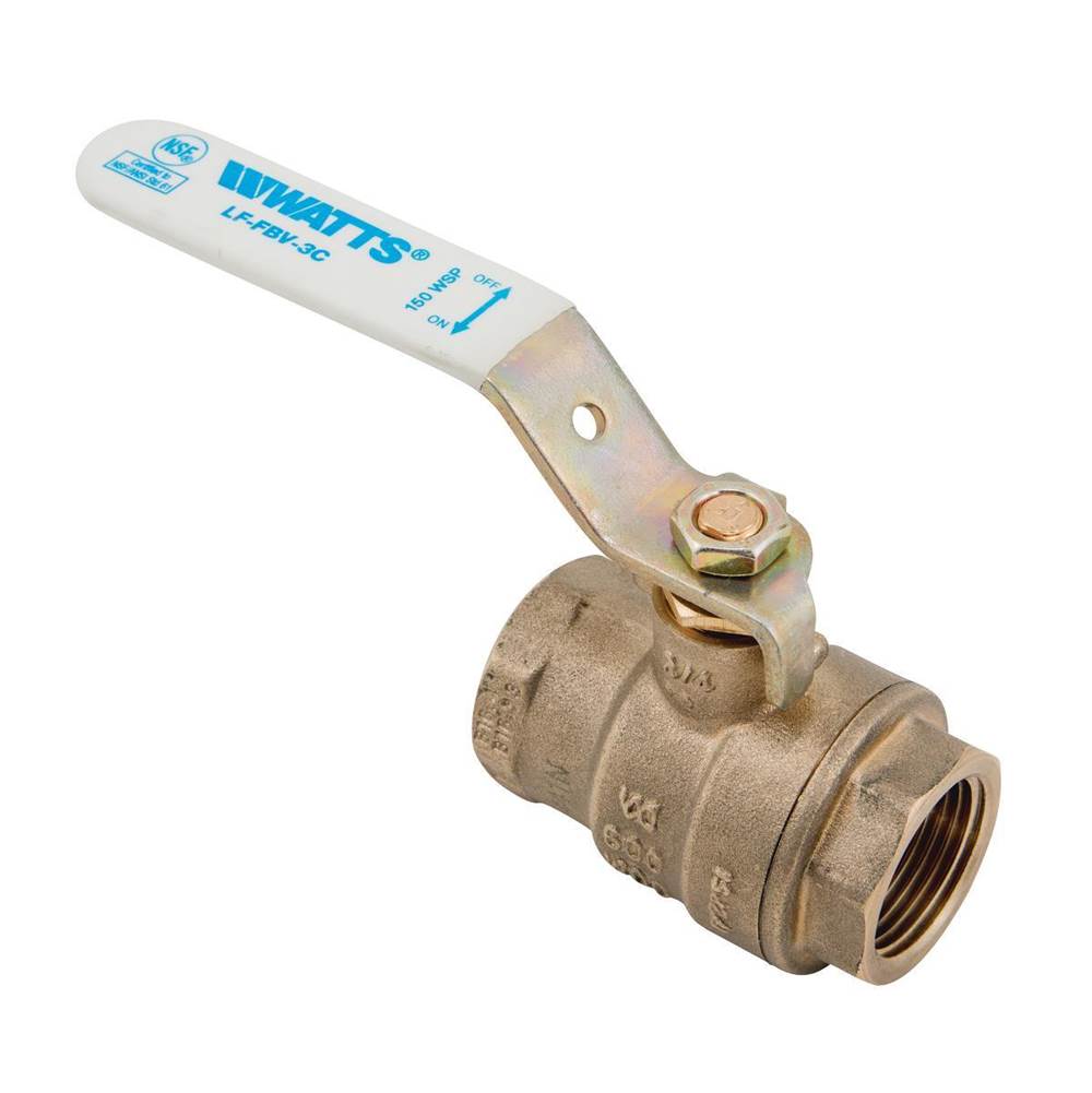 Watts 3/4 In Lead Free 2-Piece Full Port Ball Valve with Threaded End Connections, Chrome Plated Brass Ball