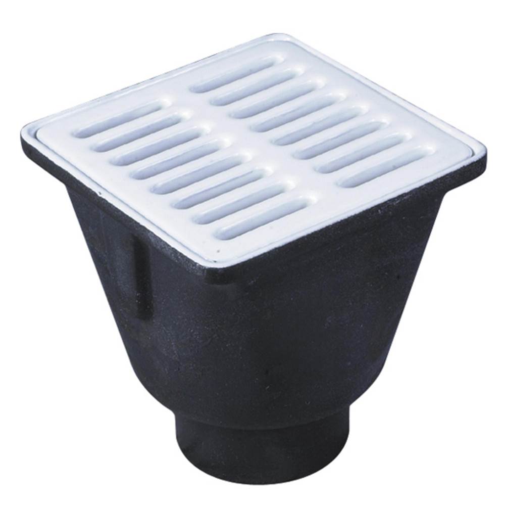 Watts Floor Sink, 3 IN Pipe, No Hub, 8 IN Square , 6 IN Deep Porcelain Enamel Coated Cast Iron Grate, Dome Bottom Strainer, No Hub