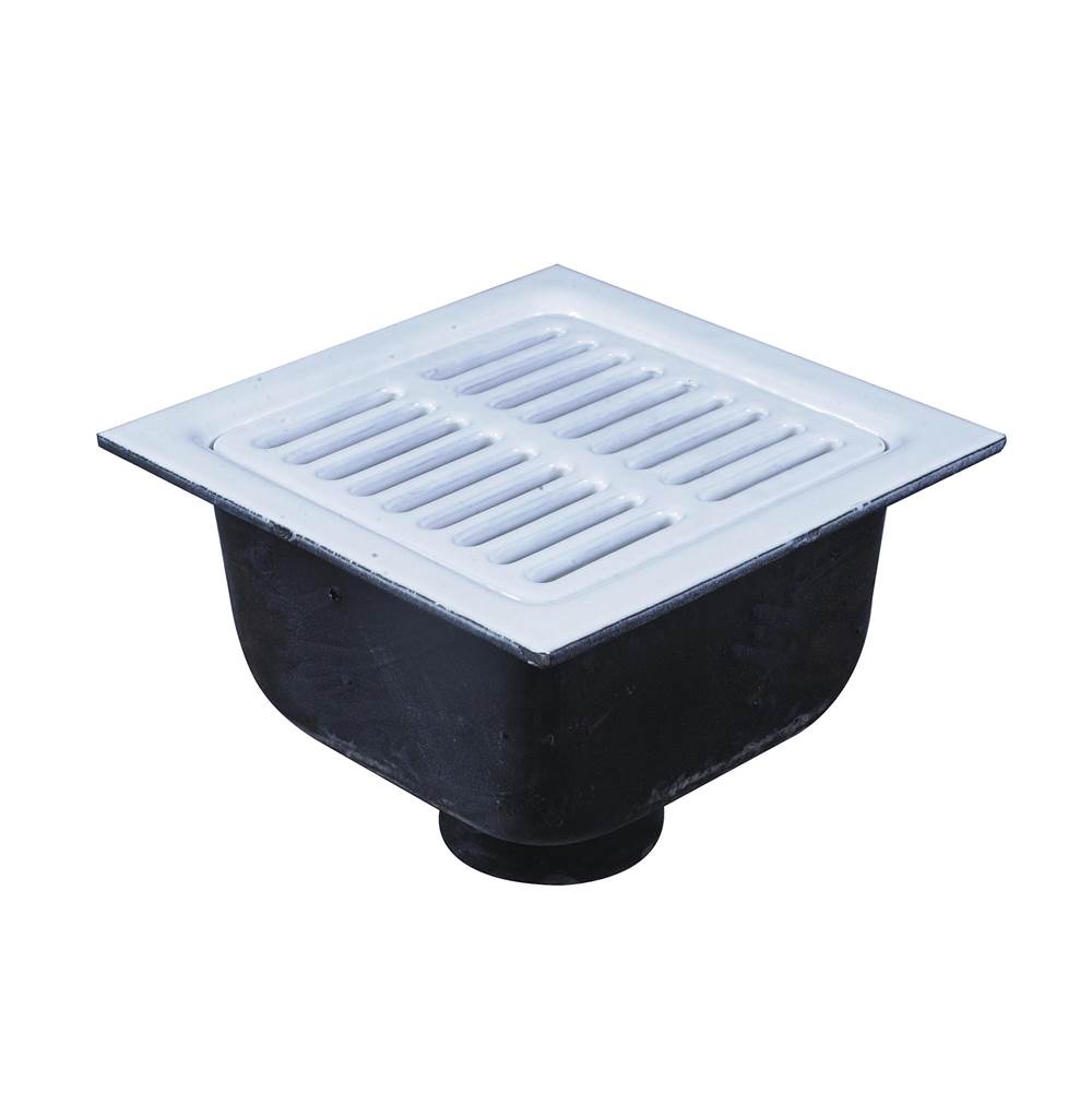 Watts Floor Sink, 3 IN Pipe, No Hub, 12 IN Square , 6 IN Deep Porcelain Enamel Coated Cast Iron Grate, Dome Bottom Strainer, No Hub