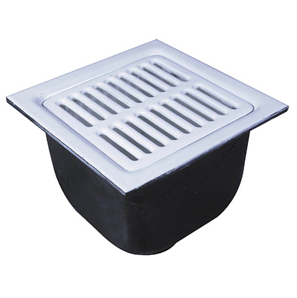 Watts Sanitary Floor Sink, 12 IN Square x 8 IN Deep, Loose Set Porcelain Enamel Coated Cast Iron ½ Grate, PP Dome Bottom Strainer, 4 IN Push On Outlet